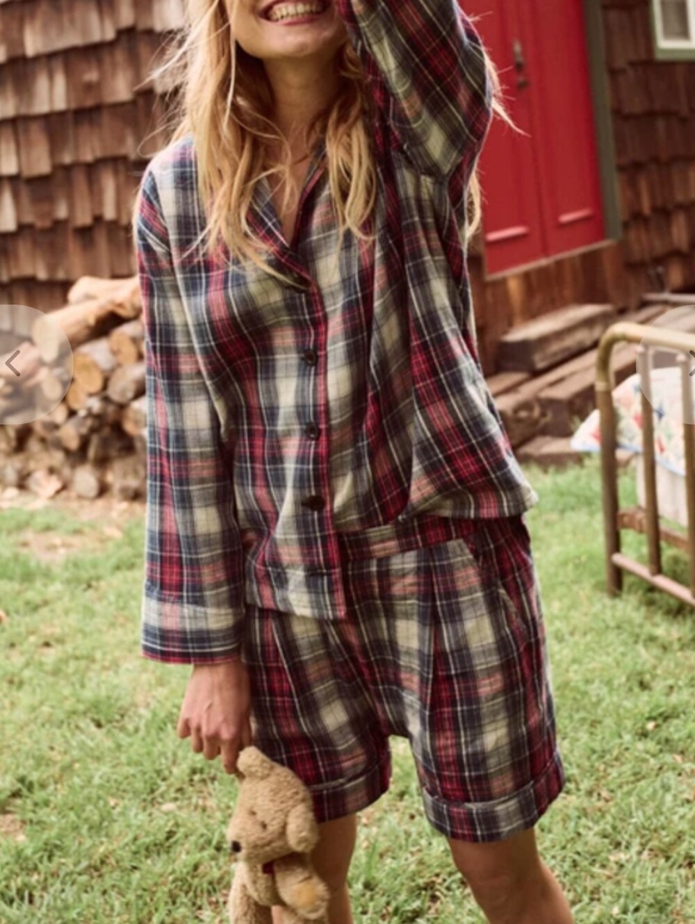 The Great. Pajama Set in Blueridge Plaid (Multi Red) Size S/M 1/2